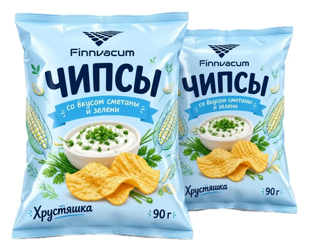Чипсы в пакетах с полноцветной печатью